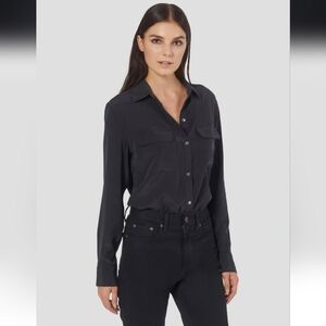 NWT Equipment Signature Silk Shirt Black Button Down Pockets Size Large